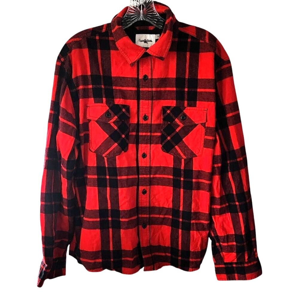 Goodfellow & Co Mens Standard Fit Red Black Button Down Plaid Shirt Size Medium